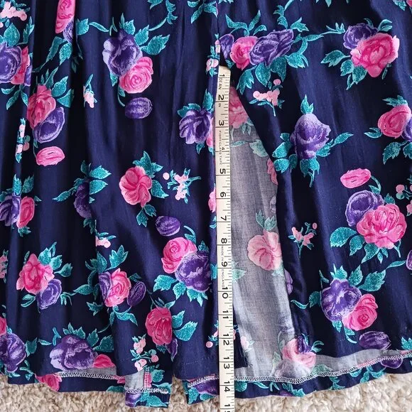 Jean Works Women's Long Summer Skirt Floral Design Size S/P Light Weight Blue - Picture 4 of 8